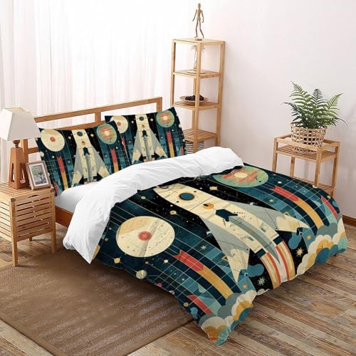 geometrische Rocket PlantsEinzelbettbezug Bettwäsche Set 3D Jungen Mädchen Kinder 3 Stück Premium Mikrofaser Mit Kissenbezügen Mit ReißverschlussDouble（200x200cm） von CoVeTviCT