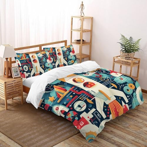geometrische RocketBettbezug-Bettwäsche-Set 3D Jungen Mädchen Kinder 3 Stück Premium Mikrofaser Mit Kissenbezügen Mit ReißverschlussSuper King（260x220cm） von CoVeTviCT