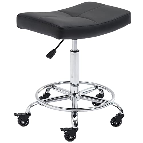 CoVibrant Verstellbarer Rollhocker mit extra breitem Sitz, feststellbaren Gummirädern und Fußstütze – Drehhocker für Küche, Labor, Büro, Salon, Zuhause (schwarz, 48,3 - 61 cm) von CoVibrant