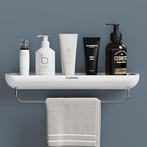 Coalinker Duschablage mit Handtuchhalter Badregal Organizer Ohne Bohren Klebe Dusche Lagerregal - Stark klebendes Duschregal Badezimmer-wandmontiert Selbstkleber von Coalinker