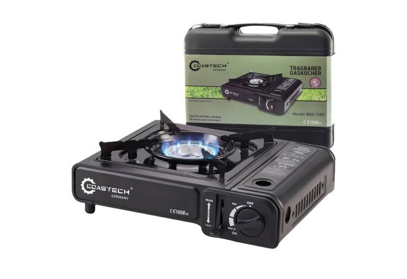 Coastech Camping-Gasgrill Gaskocher Gasherd mit Koffer, Tragbarer Campingkocher Kartuschen, Robuster Gaskocher mit Kochfeld – Schwarz – Perfekt für Camping von Coastech