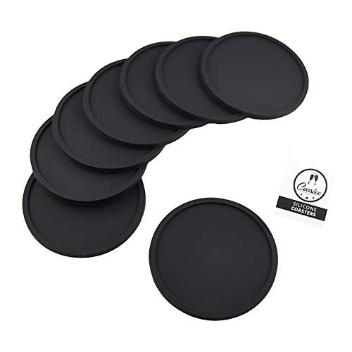 Coastee Silikon-Untersetzer - 8 Stück, schwarz, Glasuntersetzer-Set für Bar, Wohnzimmer, Küche von Coastee
