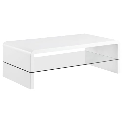 Coaster Home Furnishings - Airell - Holzwerkstoff - Rechteckiger Couchtisch mit Glasablage und Wasserfallkanten - Wohnzimmer - 47 Zoll - Weiß - 703798 von Coaster Fine Furniture