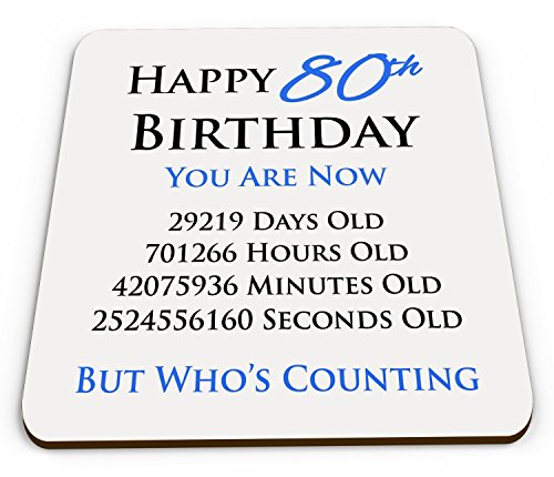 Untersetzer mit Aufschrift "Happy 80th Birthday You are Now Days Hours Minutes Seconds Old", glänzend, Blau von Coasters