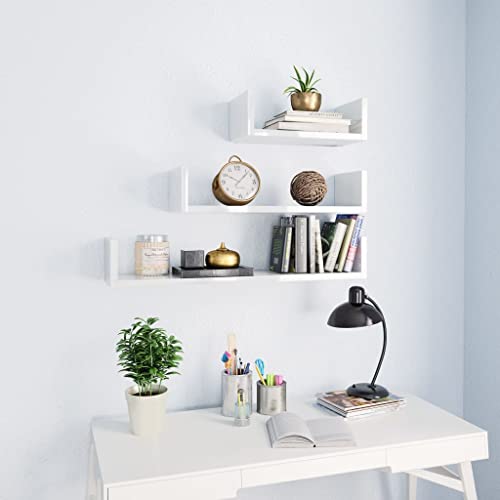Coavain 60x15x10 cm Wandregale 3 Stück Sperrholz Weiß glänzend Regale Holz Bücherregal Wandregal Bücherregal Wand Buchregal Schwebendes Bücherregal schmales Regal von Coavain
