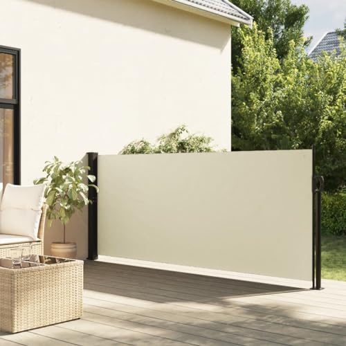 Coavain Ausziehbare Seitenmarkise Creme Privacy Screen Side Awning Seitenmarkise Ausziehbar Außen Sichtschutzwand Blickdicht Markise 100x500 cm Stoff&Stahl&Aluminium von Coavain