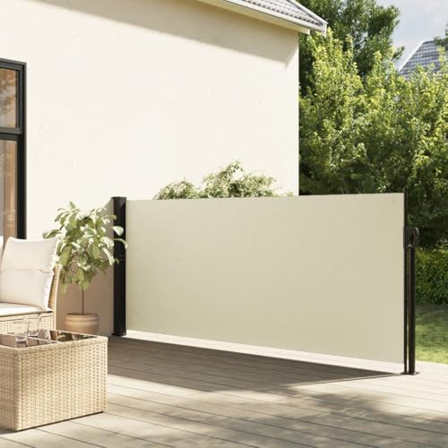 Coavain Ausziehbare Seitenmarkise Creme Privacy Screen Side Awning Seitenmarkise Ausziehbar Außen Sichtschutzwand Blickdicht Markise 120x500 cm Stoff&Stahl&Aluminium von Coavain