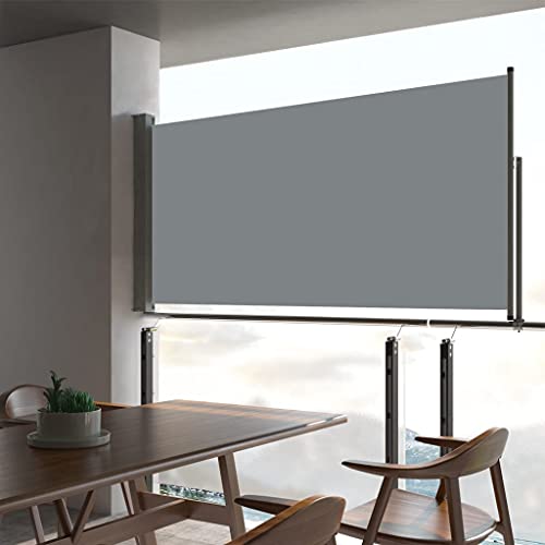 Coavain Ausziehbare Seitenmarkise Grau Seitenmarkise Ausziehbar Blickdicht Markise Privacy Screen Außen Sichtschutz Balkon Sichtschutzwand 80x300 cm Stoff&Stahl von Coavain