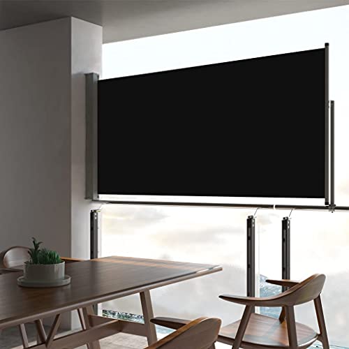 Coavain Ausziehbare Seitenmarkise Schwarz Seitenmarkise Ausziehbar Balkon Sichtschutzwand Außen Sichtschutz Blickdicht Markise Privacy Screen 80x300 cm Stoff&Stahl von Coavain