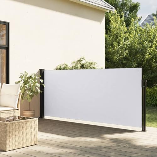 Coavain Ausziehbare Seitenmarkise Weiß Privacy Screen Balkon Sichtschutzwand Side Awning Seitenmarkise Ausziehbar Blickdicht Markise 120x300 cm Stoff&Stahl&Aluminium von Coavain