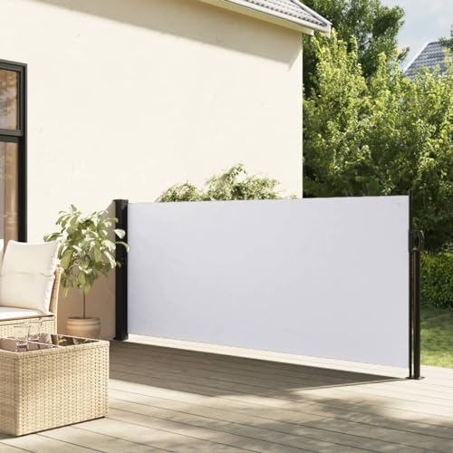 Coavain Ausziehbare Seitenmarkise Weiß Seitenmarkise Ausziehbar Blickdicht Markise Privacy Screen Außen Sichtschutzwand Side Awning 100x500 cm Stoff&Stahl&Aluminium von Coavain