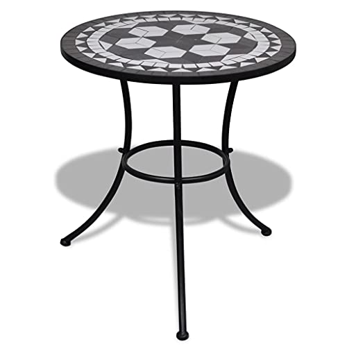 Coavain Bistrotisch Runder Mosaiktisch Metalltisch Kaffeetisch Gartentisch Klein Balkontisch wetterfes pflegeleicht für Balkon Garten Terrasse Wohnzimmer Schwarz 60x70 cm Höhe von Coavain