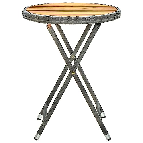 Coavain Gartentisch Outdoor Grau 60 cm Poly Rattan und Akazie Massivholz Bistrotisch Außenbereichen Solide Tischplatte Terrasse Balkontisch Platz für Getränke Snacks und Andere Sachen von Coavain