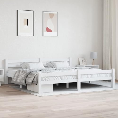 Coavain Massivholzbett Weiß Doppelbett 200x200 cm Beds, Frames & Bases Pallettenbett Bettgestelle Holzbett Schlafzimmer Bett Modernes Bettgestell von Coavain