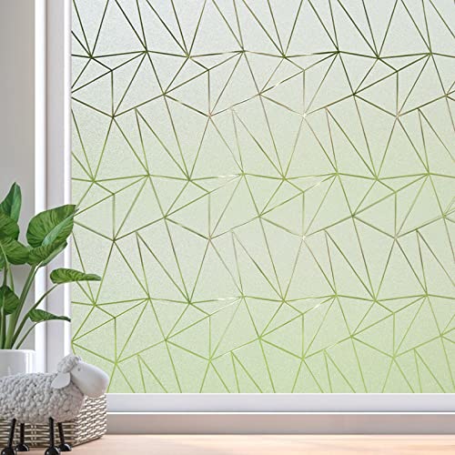 Coavas Sichtschutz-Fensterfolie, Milchglas, Sonnenschutz, UV-blockierend, für Badezimmer, Glastüren, Aufkleber, nicht klebend, blickdicht, Vinyl, 90 x 200 cm, Dreieck aus reinem Geometrie-Design von Coavas