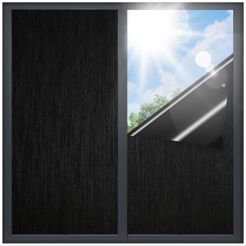 Statische Haftung Total Blackout Fensterfolie Privatsphäre: 100% lichtblockierende Fenster-Sichtschutzfolie, Fenster-Tönungsfolie für Zuhause, Sonnenschutz, Hitzeblockierung, Fensterabdeckung von Coavas