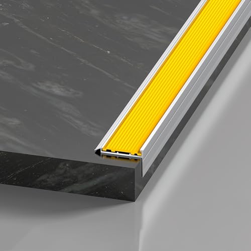 Coayuou Gripstreifen Treppe Aluminium Treppenstufen Außentreppe 100cm*3 Stück Treppenleisten Gummi Einfach Zu Montieren Für Ihre Treppen, Schnell Und Einfach Montiert(Gelb,60 * 25mm) von Coayuou