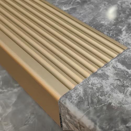 Coayuou Treppenprofil Aluminium 100cm*2 Stück Antirutschstreifen Treppen Treppenkantenprofil Gummi Langlebig Maximale Sicherheit Für Ihre Familie, Für Jede Art Von Treppe(Gold,Stil 2,40mm) von Coayuou