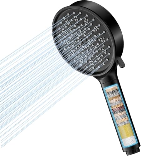 Cobbe Duschkopf mit Filter, Duschkopf Wassersparend Hartwasser mit Filtration in 20 Schichten, 6 Strahlarten Hochdruck Handbrause, Sparduschkopf mit Kalkfilter (Schwarz) von Cobbe