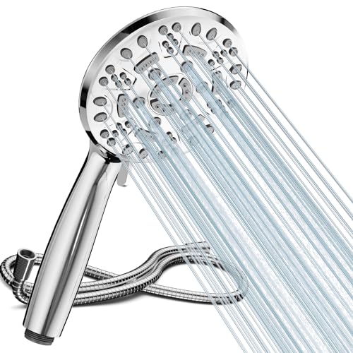 Cobbe Duschkopf mit Schlauch, Handbrause Wassersparend mit 8 Strahlarten, Hochdruck Duschbrause, Großem Regendusche Druckerhöhend (Chrom) von Cobbe