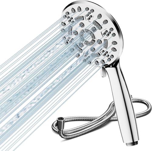 Cobbe Duschkopf mit Schlauch, Handbrause Wassersparend mit 8 Strahlarten, Hochdruck Duschbrause, Großem Regendusche Druckerhöhend (Chrom) von Cobbe