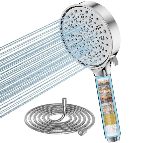 Cobbe Duschkopf mit Filter, Hochdruck Handbrause mit Schlauch, 6 Strahlarten Duschkopf Wassersparend mit Filtration in 20 Schichten, Duschbrause für Hartes Wasser,Rest-Chlor,Bakterien, Schwermetall von Cobbe