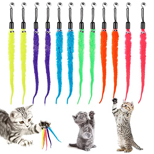 Cobee 12 Stück Katzenwurmspielzeug Nachfüllungen, Katzenstab Spielzeug Ersatzminen pelziger Schwanz Wurm mit Glocken sortierte Teaser-Nachfüllungen mit Glöckchen für Katzen, Kätzchen, Wurm Cobee 12 Stück Katzenwurmspielzeug Nachfüllungen, Katzenstab Spielzeug Ersatzminen pelziger Schwanz Wurm mit Glocken sortierte Teaser-Nachfüllungen mit Glöckchen für Katzen, Kätzchen, Wurm von Cobee