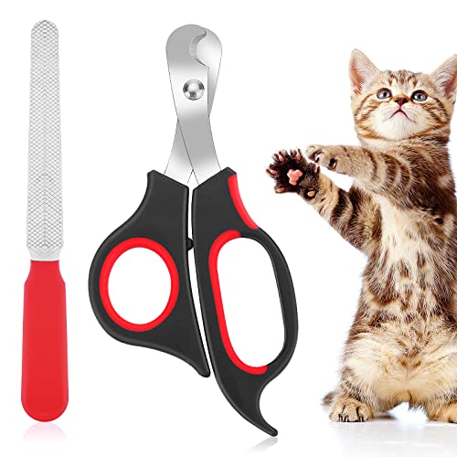 Cobee Krallenschere für Katzen, professionelle Krallenschere + Haustier-Nagelfeile für Kätzchen, Edelstahl-Katzenkrallenschere, Scheren-Trimmer-Set für Kleintiere, Welpen, Hamster, Vögel(Schwarz+Rot) von Cobee