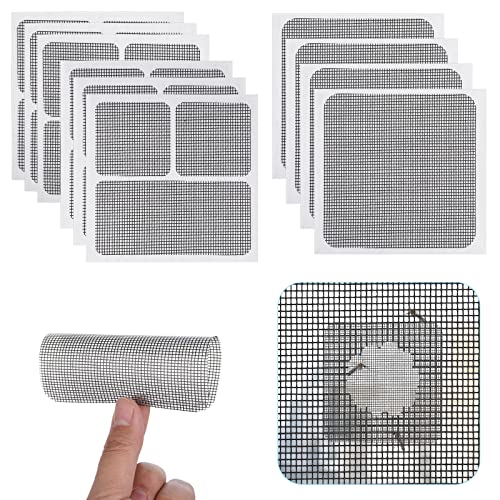 Cobee Selbstklebendes Fenster Reparatur Patch Set, 10 Blatt 3 Größen Screen Door Ersatz Set Fiberglas Netz Wand Reparatur Patches Trockenbau Werkzeuge Wandloch Schnellreparatur Patch(Schwarz) von Cobee