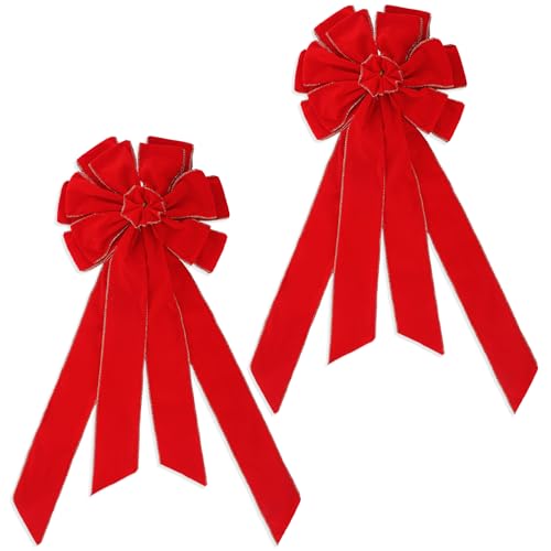 cobee Große Weihnachtsschleife Für Kranz, 2pcs Samtschleifen Dekoration Für Haustür Wand Zaun Weihnachtskranzschleife Mit Vergoldetem Rand Baumspitzenschleife Dekoration Für Weihnachtsfeiern Winter von Cobee