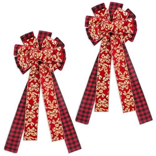 cobee Große Weihnachtsschleife Für Kranz, 2pcs Samtschleifen Dekoration Für Haustür Wand Zaun Weihnachtskranzschleife Mit Vergoldetem Rand Baumspitzenschleife Dekoration Für Weihnachtsfeiern Winter von Cobee