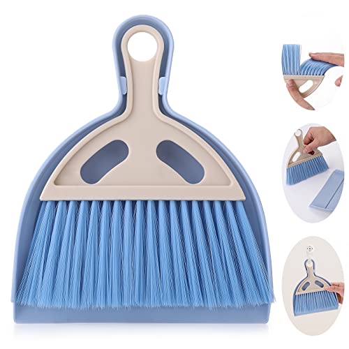 cobee Kleines Besen und Kehrschaufel Reinigungsset, Mini Schneebesen Kehrschaufel und Bürste mit Griff tragbare Tischplatte Kehrschaufel Esstisch Krümelkehrer(Blau) von Cobee