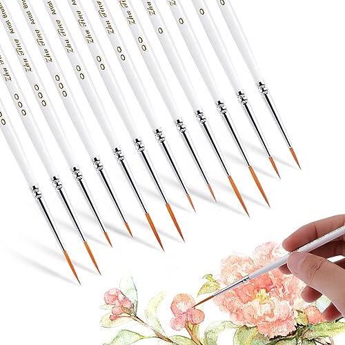 cobee Micro Detail Paint Brush Set,12 Stück Fein Aquarell Nagel Pinsel Künstlerpinsel für Detailmalereien Gesichtsbemalung Nagelkunst Ölgemälde Miniatur Acryl Modellbau Ostern(White，0, 00 und 000) von cobee