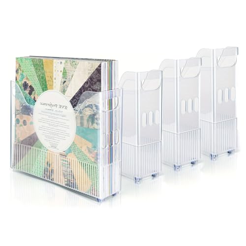 Cobenga 4-teiliges Scrapbook-Papierregal mit Rollen, tragbarer Scrapbook-Aufbewahrungsbehälter aus Kunststoff für 12 x 12 Zoll großes Papier, tragbarer Aktenordner mit integriertem Griff von Cobenga
