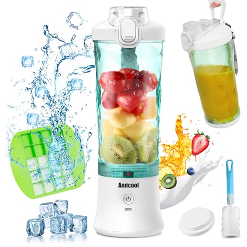 Mixer Smoothie Maker To Go, Mini Standmixer Tragbar mit 6-Klingen Edelstahl, Enstafter mit Reisedeckel, USB Portable Blender Elektrisch 600ml Bottle, Mixer Shaker Slushy Maker Wasserdichter von Amicool