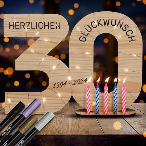 CozyHome Holz Gästebuch 30 Jahre - Inkl. 6 Kerzen & 4 Stifte I Geburtstag Mann Männer Frau Frauen Firmenjubiläum Jubiläum I Schild 30. 30er 30 Geburtstag Deko Geschenke für Männer von Cobus