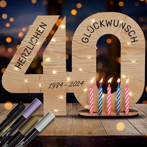 CozyHome Holz Gästebuch 40 Jahre - Inkl. 6 Kerzen & 4 Stifte I Geburtstag Mann Männer Frau Firmenjubiläum Jubiläum I Schild 40. 40er 40 Geburtstag Frauen Deko Geschenke für Männer von Cobus