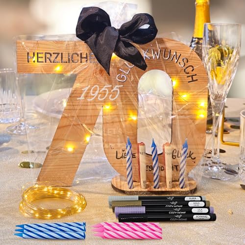 CozyHome Originelle 70. Geburtstag Geschenk & Geburtstag Deko - Inkl. LED Lichterkette + 6 Kerzen & 4 Stifte I Frau Frauen & Männer Geldgeschenke 70er 70 Geschenke Geldgeschenke Gästebuch Holz-Schild CozyHome Originelle 70. Geburtstag Geschenk & Geburtstag Deko - Inkl. LED Lichterkette + 6 Kerzen & 4 Stifte I Frau Frauen & Männer Geldgeschenke 70er 70 Geschenke Geldgeschenke Gästebuch Holz-Schild von Cobus