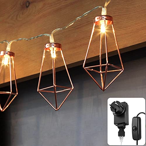 CozyHome Kupfer geometrische LED Lichterkette – 6 Meter | Mit Netzstecker NICHT batterie-betrieben | 20 LEDs warm-weiß | rose gold pyramidenform - kein austauschen der Batterien | Rosegold Deko von Cobus