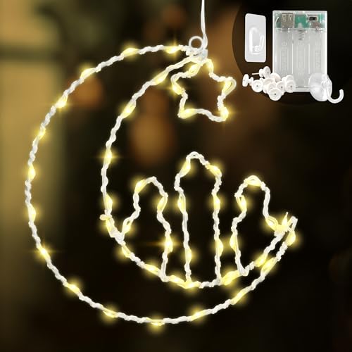CozyHome Ramadan Deko Lichterkette Batterie - 48 LED in Warmweiß I Fensterdeko beleuchtet | Eid Mubarak Dekoration Ramazan I Lichterkette Innen Warmweiß Ramadandeko Ramdan Decor Lichterkranz von Cobus