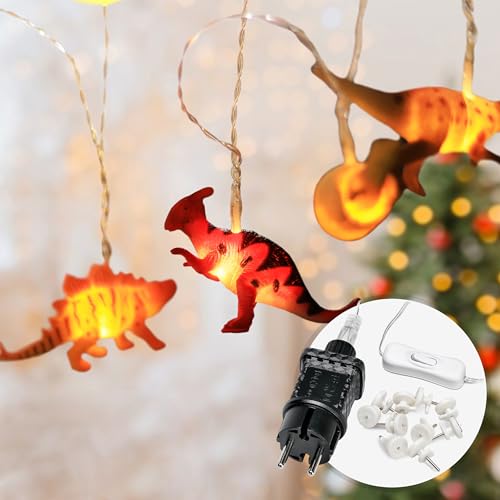 CozyHome Dino Lichterkette Kinderzimmer Deko - 12 LED Figuren & 4 Meter Strombetrieben I Bett Hausbett Lichterkette Kinderzimmer Junge & Mädchen Kinder Lichterketten I Für Dino Dana Dinosaurier Fans von Cobus