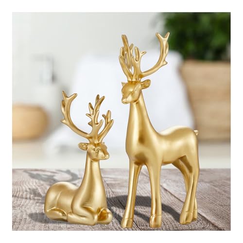 CocMouse 2 Stück schwarze Rentier Weihnachtsdekoration Harzfiguren Hirsch Statuen Elch Skulptur Hirsch Ornamente für Zuhause Büro (Gold, 2 Stück) von CocMouse