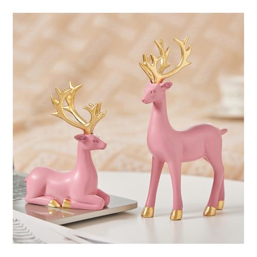 CocMouse 2 Stück schwarze Rentier Weihnachtsdekoration Harzfiguren Hirsch Statuen Elch Skulptur Hirsch Ornamente für Zuhause Büro (Rosa, 2 Stück) von CocMouse