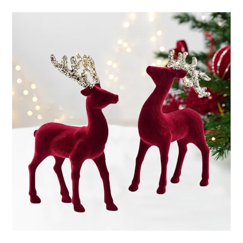 CocMouse 2 Stück schwarze Rentier Weihnachtsdekoration Harzfiguren Hirsch Statuen Elch Skulptur Hirsch Ornamente für Zuhause Büro (Rot, 2 Stück) von CocMouse