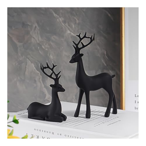 CocMouse 2 Stück schwarze Rentier Weihnachtsdekoration Harzfiguren Hirsch Statuen Elch Skulptur Hirsch Ornamente für Zuhause Büro (Schwarz, 2 Stück) von CocMouse