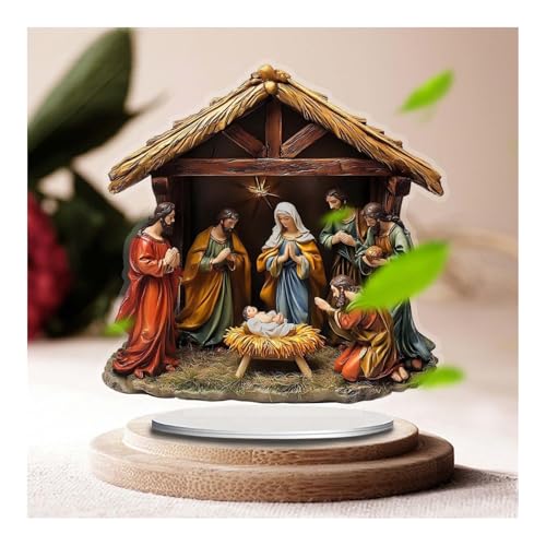 CocMouse Religiöse Jesus-Krippe mit Ständer, Acryl, christliche Weihnachtsdekoration, Geburt Jesus, christliche Dekoration (braun, 20 x 20 cm) von CocMouse