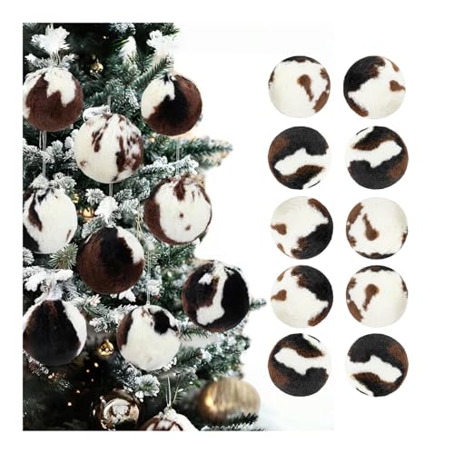 Weihnachtskugeln mit Kuh-Motiv, Kunstfell, Western-Ornamente für Bauernhaus, Zuhause, Urlaub, Party, Weihnachtsbaum, Kamin, Dekoration, Kaffee, 10 Stück Weihnachtskugeln mit Kuh-Motiv, Kunstfell, Western-Ornamente für Bauernhaus, Zuhause, Urlaub, Party, Weihnachtsbaum, Kamin, Dekoration, Kaffee, 10 Stück von CocMouse