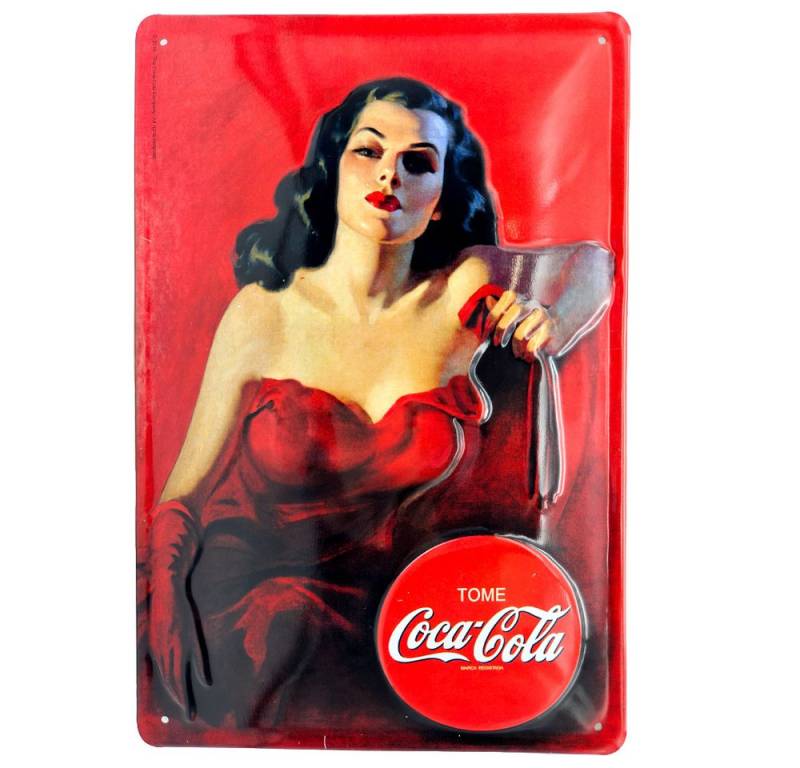 CocaCola Metallbild Blechschild Coca Cola 'Lady in Red' 20cm x 30cm, (1 St), Blechschild von CocaCola