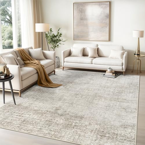Cochyean Area Rugs Waschbarer Teppich für Wohnzimmer, ultradünner abstrakter Teppich, für den Innenbereich, rutschfester Teppich für Schlafzimmer, superweiche Niederflor-Teppiche, Hellbraun von Cochyean