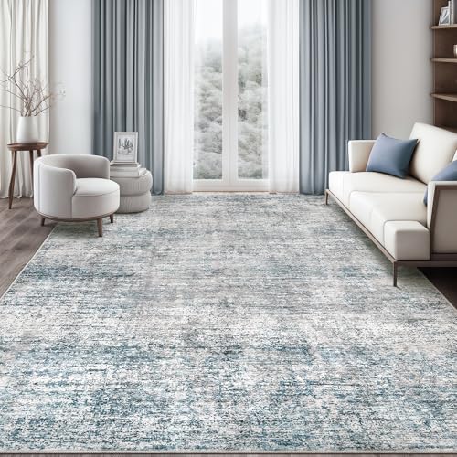 Cochyean Waschbarer Teppich für Wohnzimmer, abstrakt, groß, für Schlafzimmer, Innenbereich, rutschfest, weich, Blaugrau von Cochyean